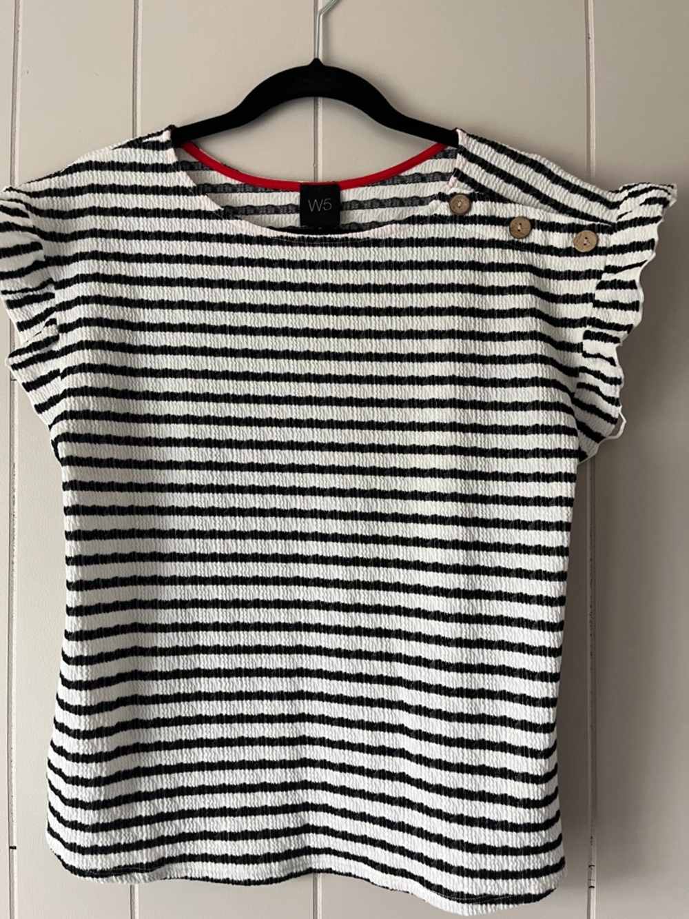 W5 Black & White Striped Short-Sleeve Top with Shoulder Buttons